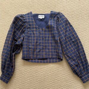 Madewell x BEal KAZAN Blue Plaid Cropped Blouse